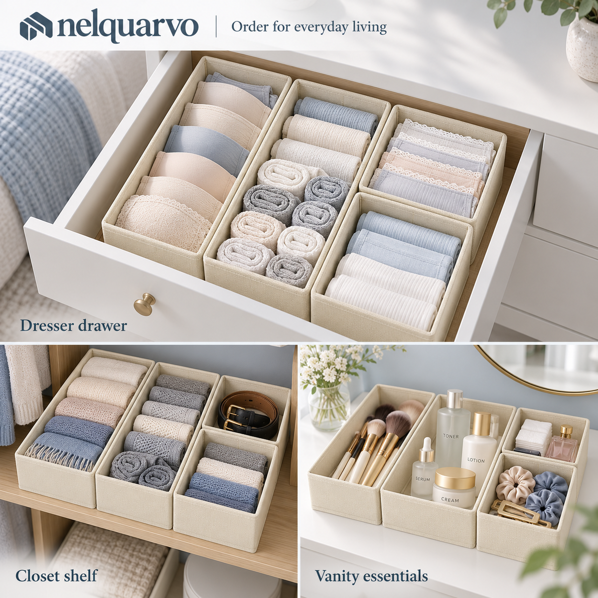 Nelquarvo® Foldable Fabric Drawer Organizers, Set of 4