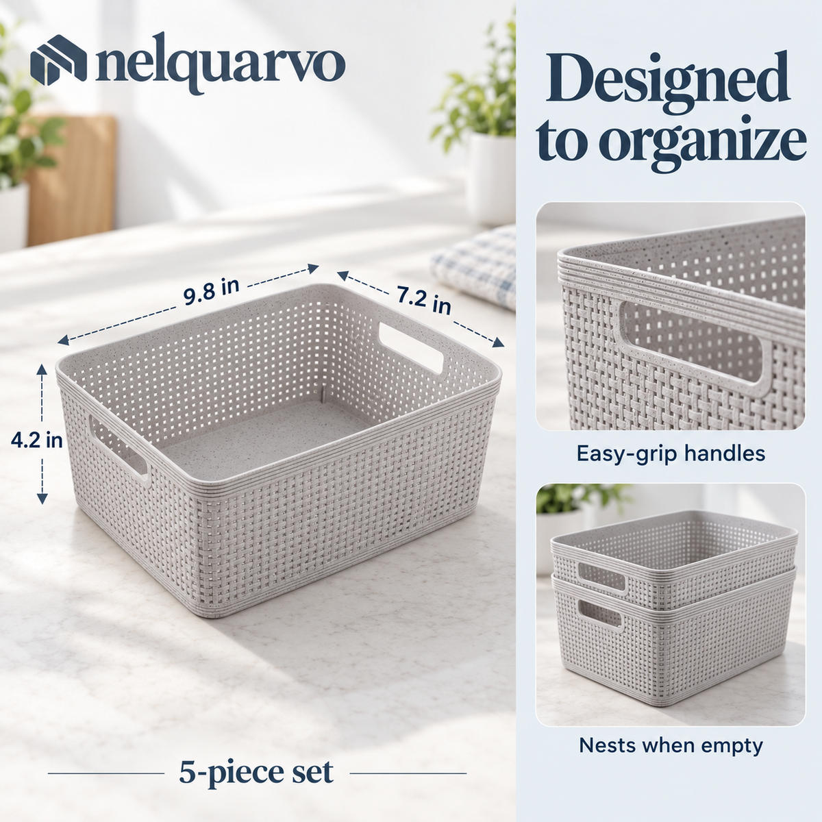 Nelquarvo® Woven-Look Storage Baskets, Set of 5