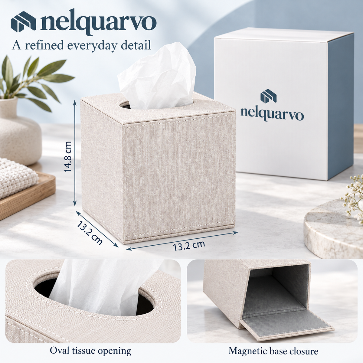 Nelquarvo® Linen Cube Tissue Box Cover
