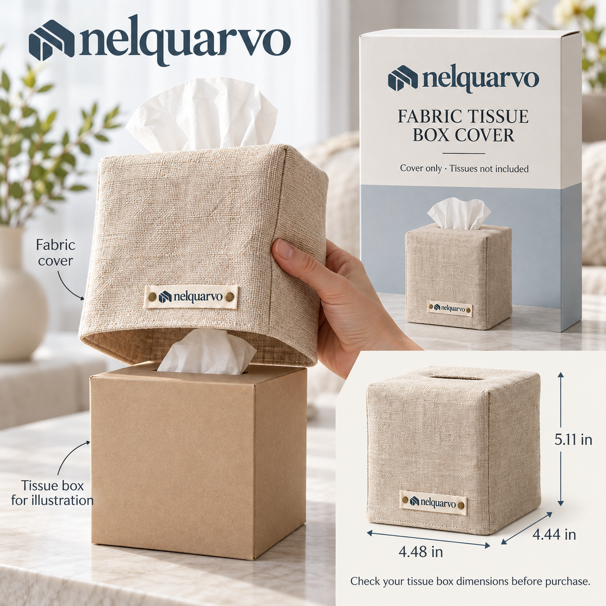 Nelquarvo® Soft Fabric Tissue Box Cover